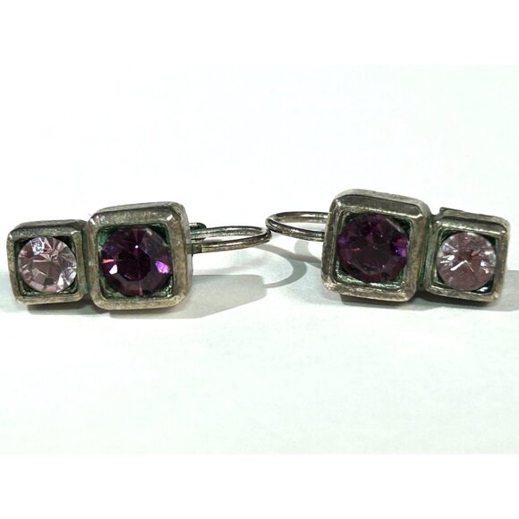 Sterling Silver Drop Earrings With Purple & Pink Gemstones - Picture 4 of 9